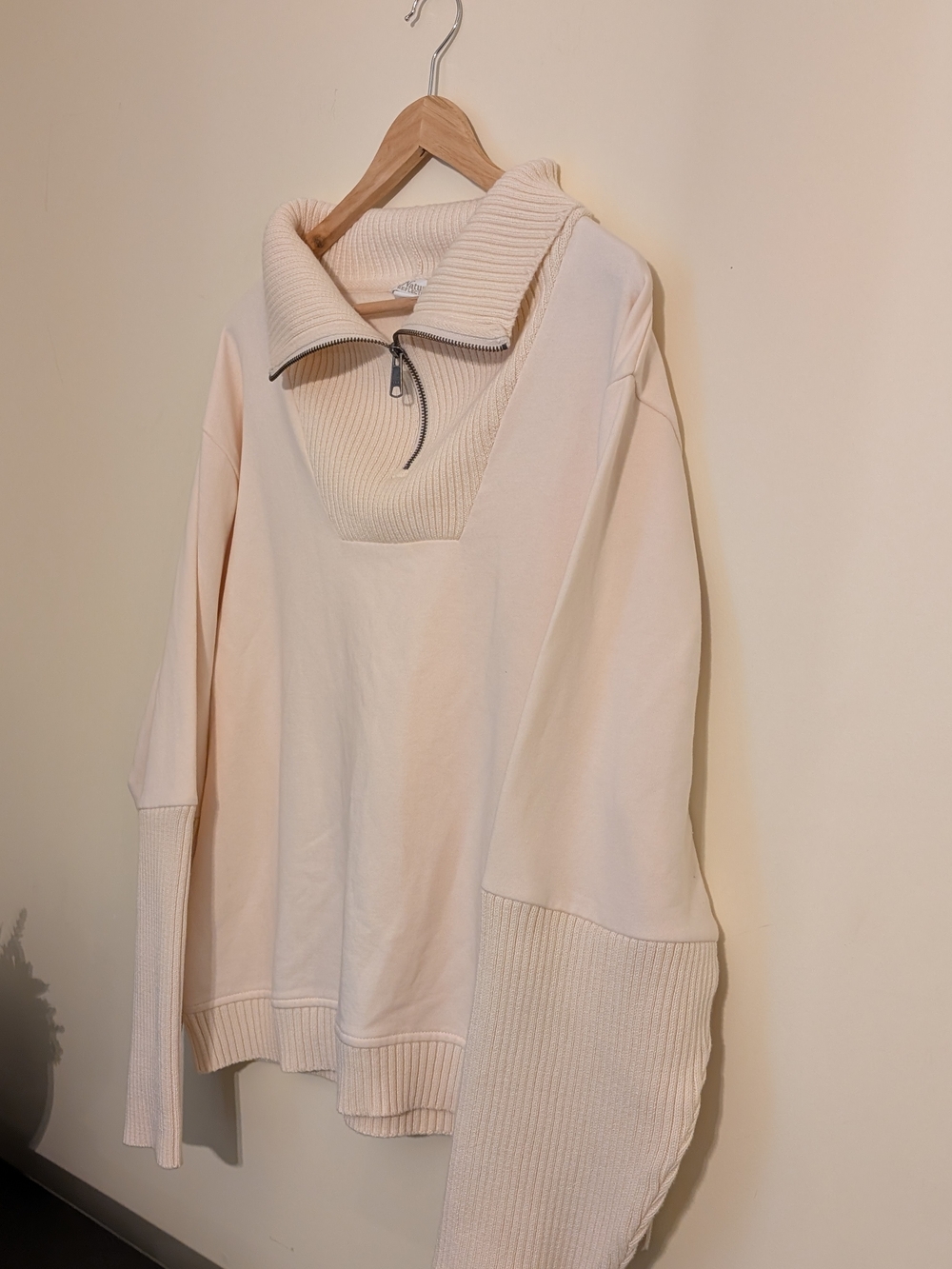 Women’s Cream Half-Zip Ribbed Collar Pullover Sweater, Natural Reflections, XL